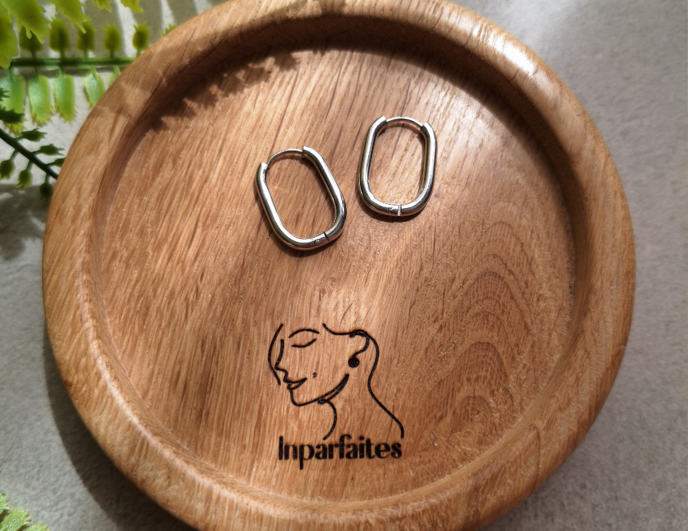 Paire de créoles ovales - Argentée - 21x15mm - Fil 2,4mm